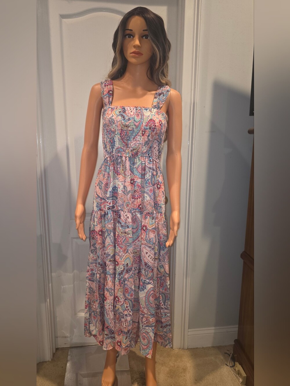 Umgee Pink Multi Paisley Tiered Maxi Dress